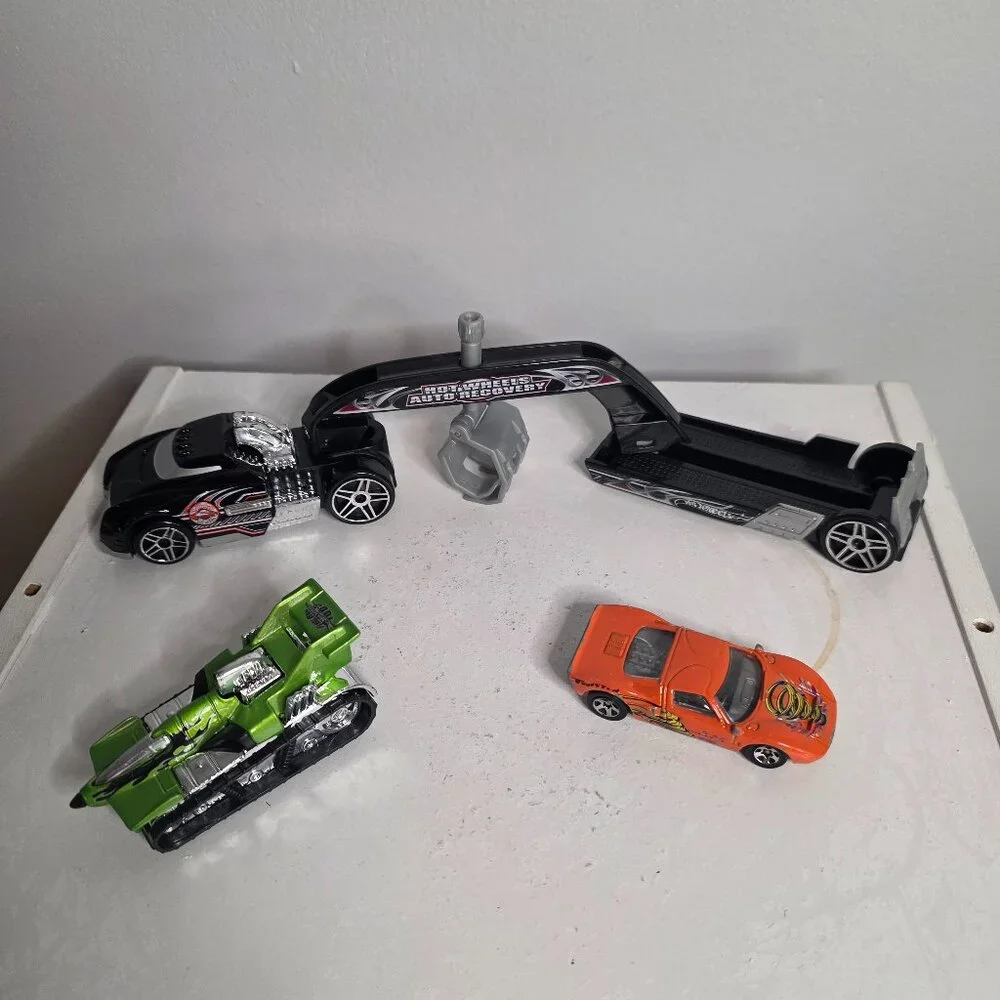 Lot of Three Hot Wheels Model Cars Auto Recovery Hauler